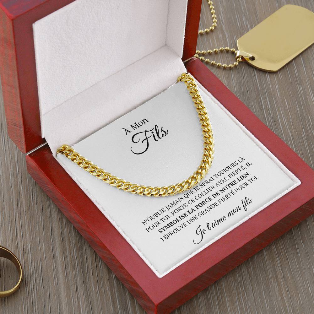Chaine en maille avec message d'amour "À mon fils - Je serai toujours là pour toi"