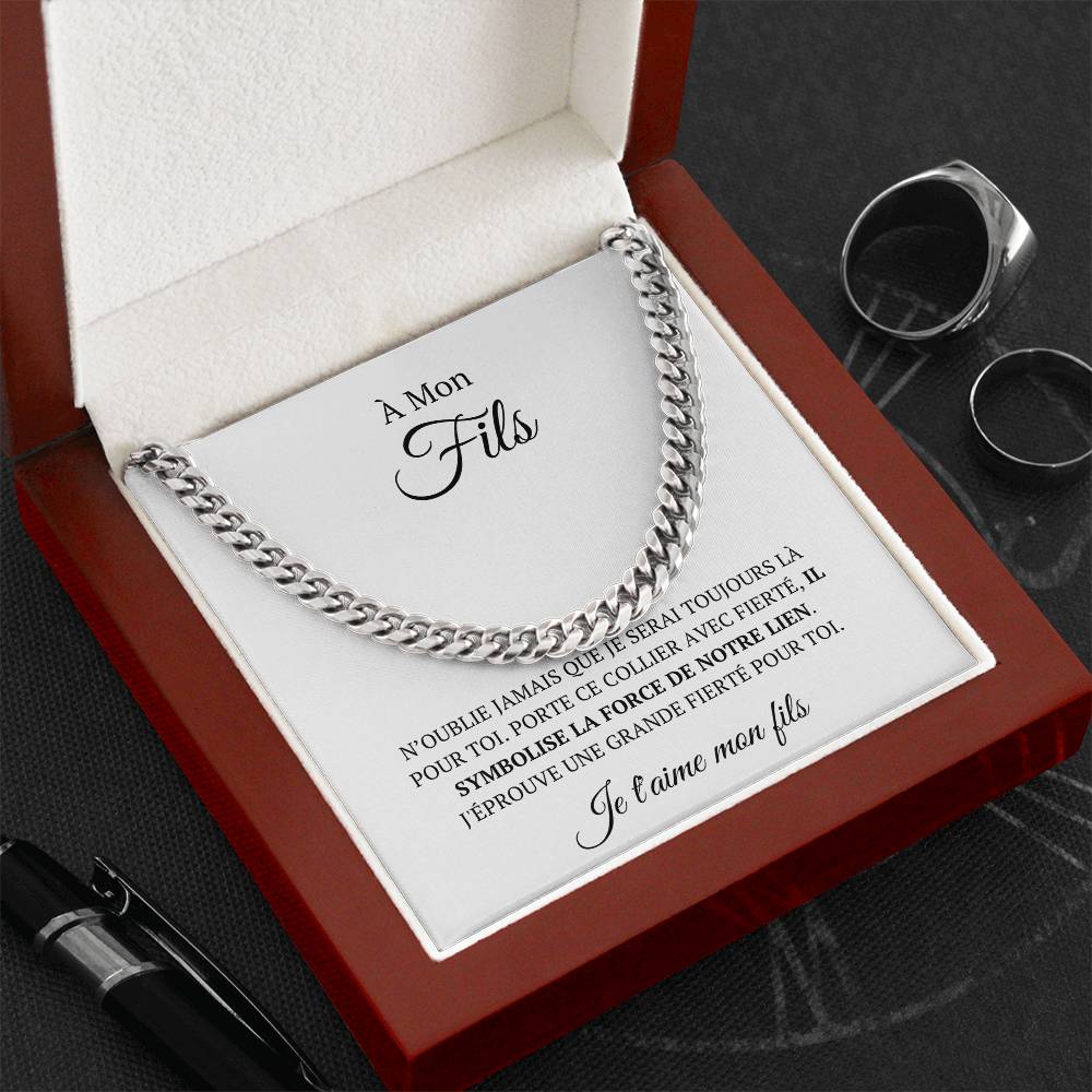 Chaine en maille avec message d'amour "À mon fils - Je serai toujours là pour toi"