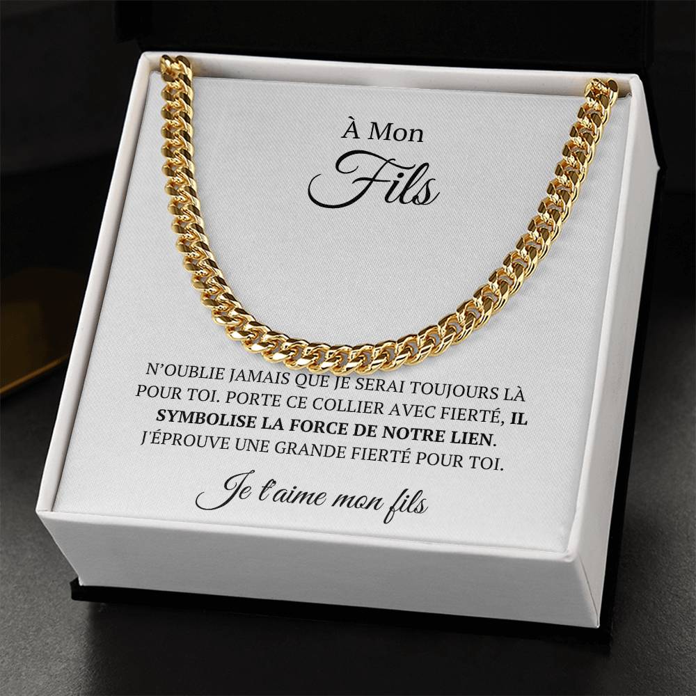 Chaine en maille avec message d'amour "À mon fils - Je serai toujours là pour toi"