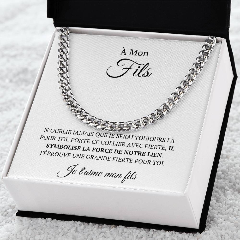 Chaine en maille avec message d'amour "À mon fils - Je serai toujours là pour toi"
